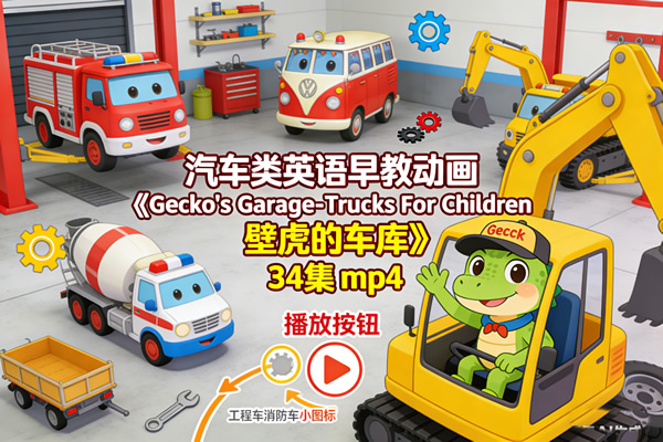 汽车类英语早教动画《gecko’s Garage – Trucks For Children 壁虎的车库》34集 Mp4